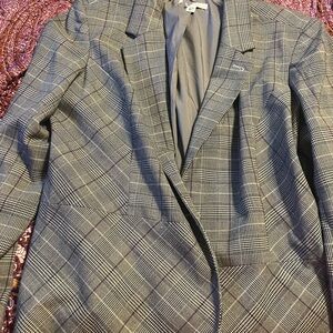 Woman’sPlaid Single-Breasted Blazer - Gray peplum style
